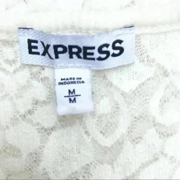 EXPRESS “Tough Chic” Creme Lace Scoop Neck Graphic Sleeveless Tank Top Size M - Picture 3 of 8